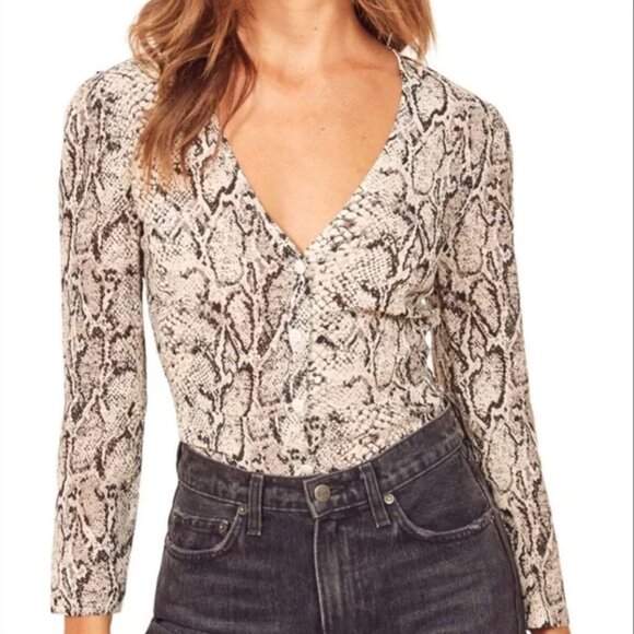 Reformation Jemma Snake Print Blouse - Picture 1 of 4